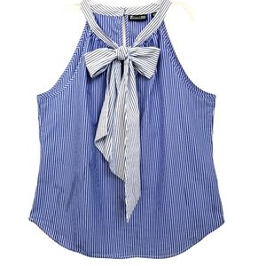 Nwot NY&CO 7th Avenue  Blue/White Striped Sleeveless Halter Top with Bow